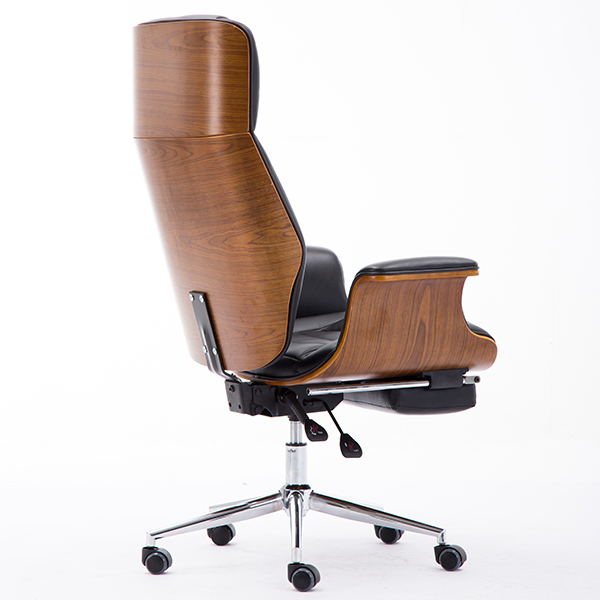 BS-025 Contemporary Black Leather High Back Walnut Wood Executive